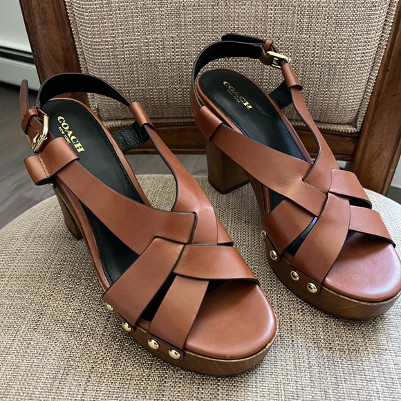Coach Addessa Wooden Platform High Heel Sandals - Picture 1 of 12
